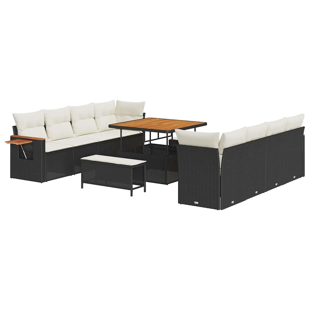 Set Divano da Giardino con cuscino 11 pcs Nero e Crema
