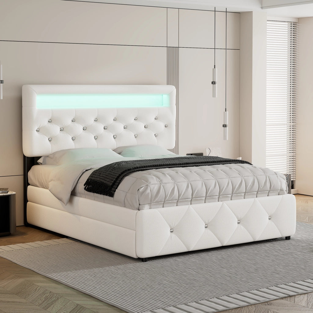 letto imbottito cotone e lino bianco 140 x 200 cm