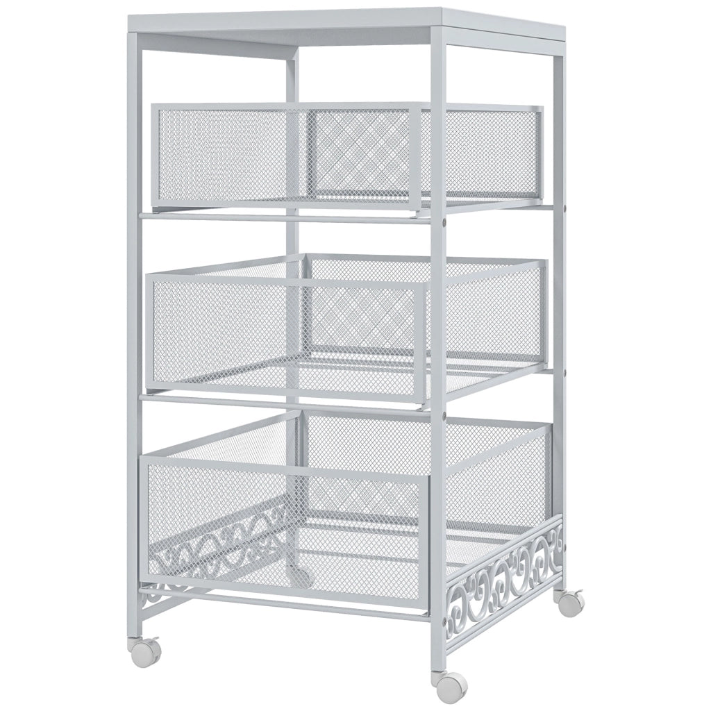 Carrello multiuso 3 ripiani con ruote e cestini ¨C Xylo ¨C Bianco 34x29,5x57,5cm