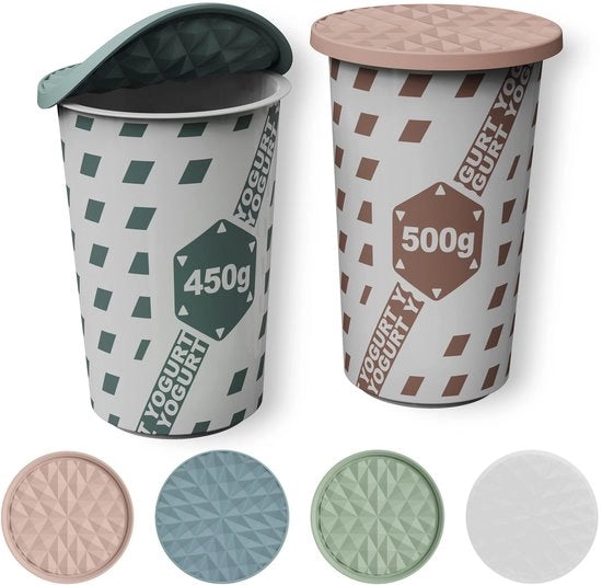 Copricapi in Silicone Riciclabili Grande, 500g (Set da 4, Multicolore), Inversibili in Design da Piedi, Copertura per contenitori di Yogurt, Copricapi per bicchieri di Yogurt, Copricapi in vetro, Piedini per bicchieri in vetro