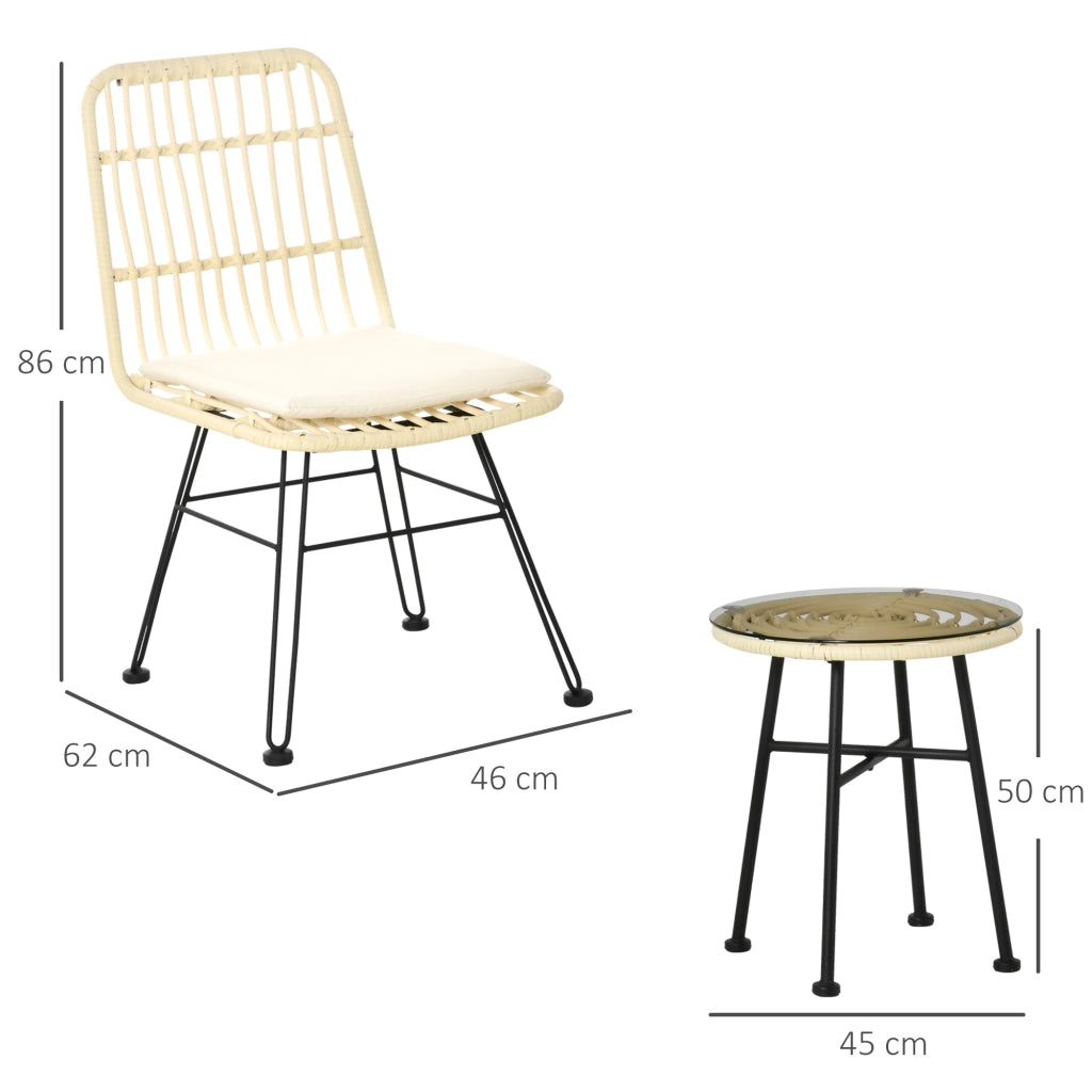 Set Bistr¨° da Giardino 3 Pezzi ¨C Xylo ¨C Rattan PE Tavolino Vetro 2 Sedie Crema Esterno