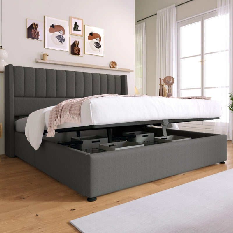 letto imbottito lino grigio 140x200 cm