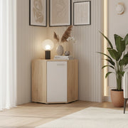 Commoda FAUSKE - Spaziosa - Angolare - Rovere Sonoma - Bianco - Larghezza 138 cm, Altezza 74 cm, Profondit? 34 cm