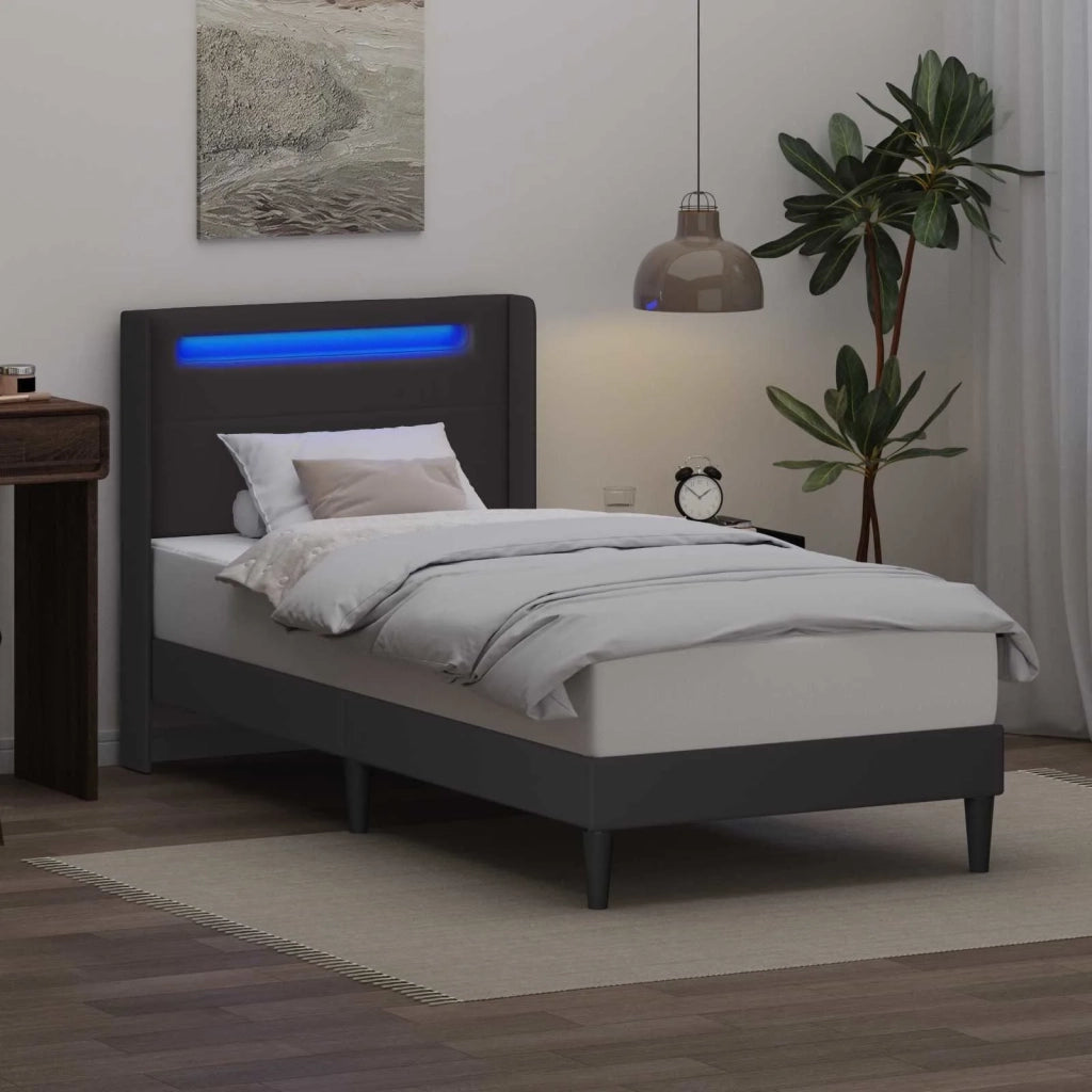 Letto singolo | Letto per adulti | Struttura del letto con testiera Grigio 90 x 200 cm Similpelle