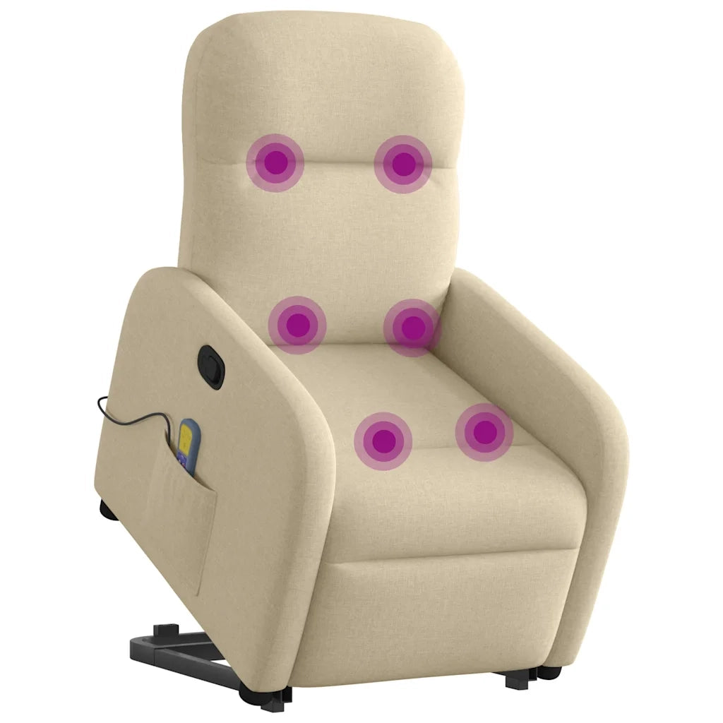 Poltrona Alzapersona Massaggiante Reclinabile Crema in Tessuto 3302990