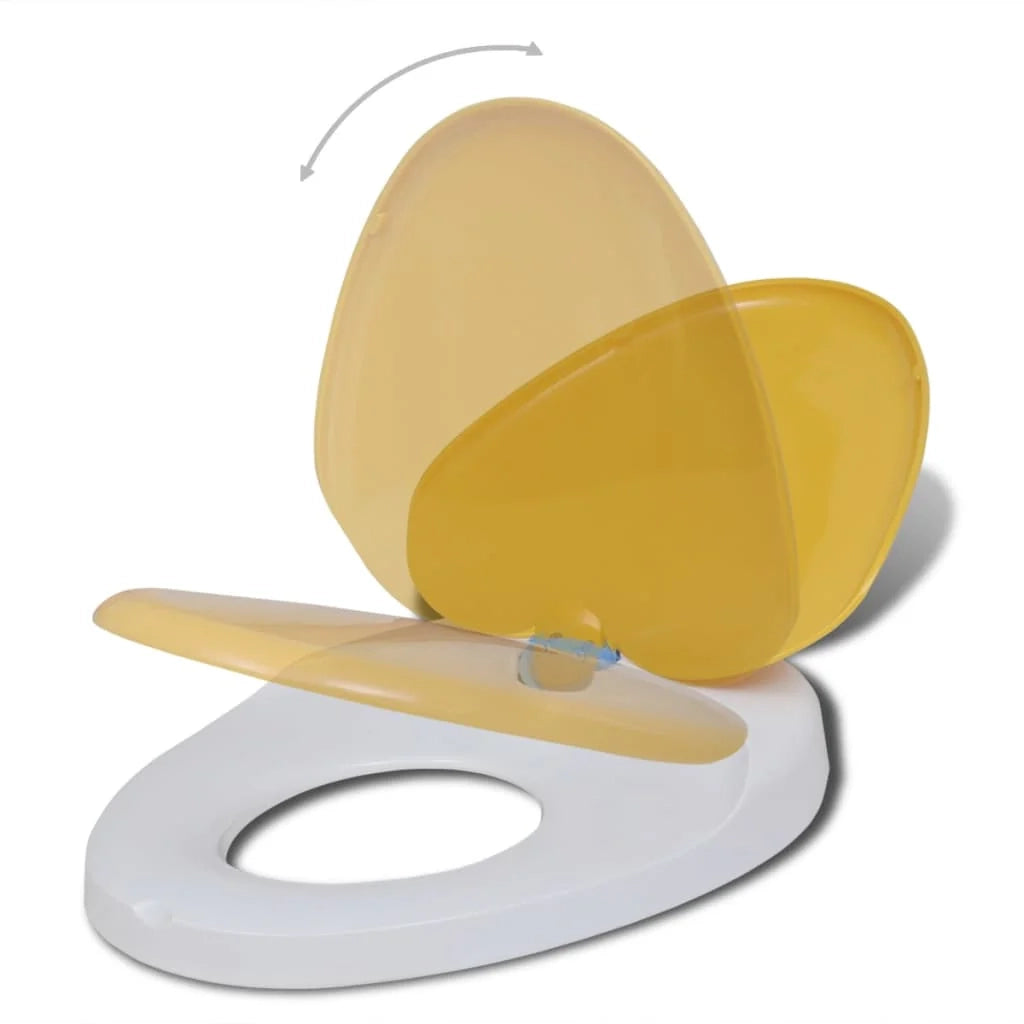 Set di due sedili e coperchi per WC in plastica bianca e gialla 02_0002959
