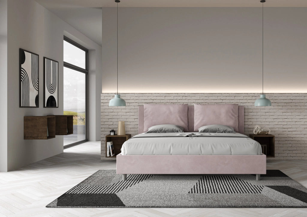 BS COM Letto matrimoniale king size contenitore imbottito 200x210 microfibra glicine