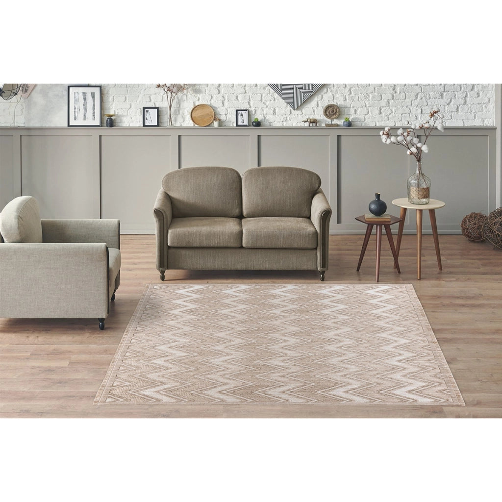 Tappeto Sarai 200 Beige con Motivo Chevron 160x230 cm