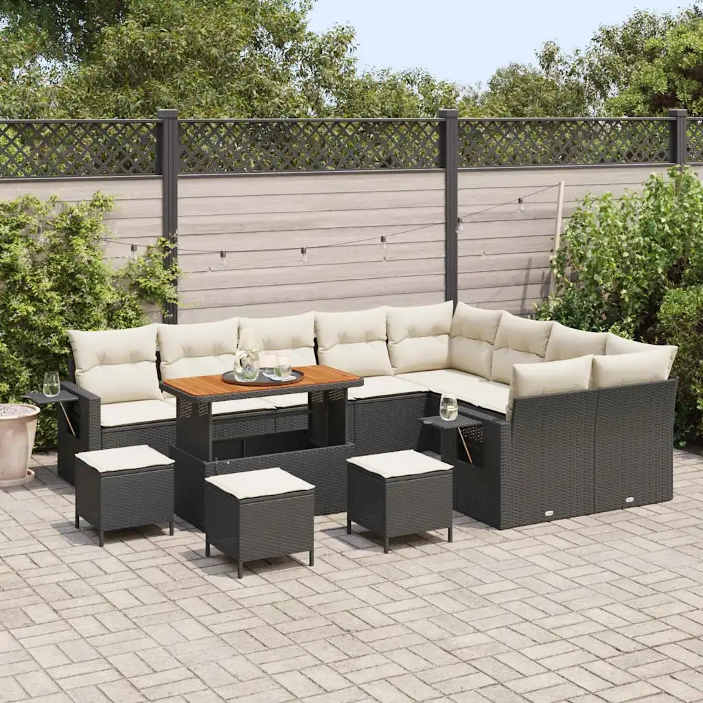Set Divano da Giardino 13 pcs Nero e Crema polyrattan