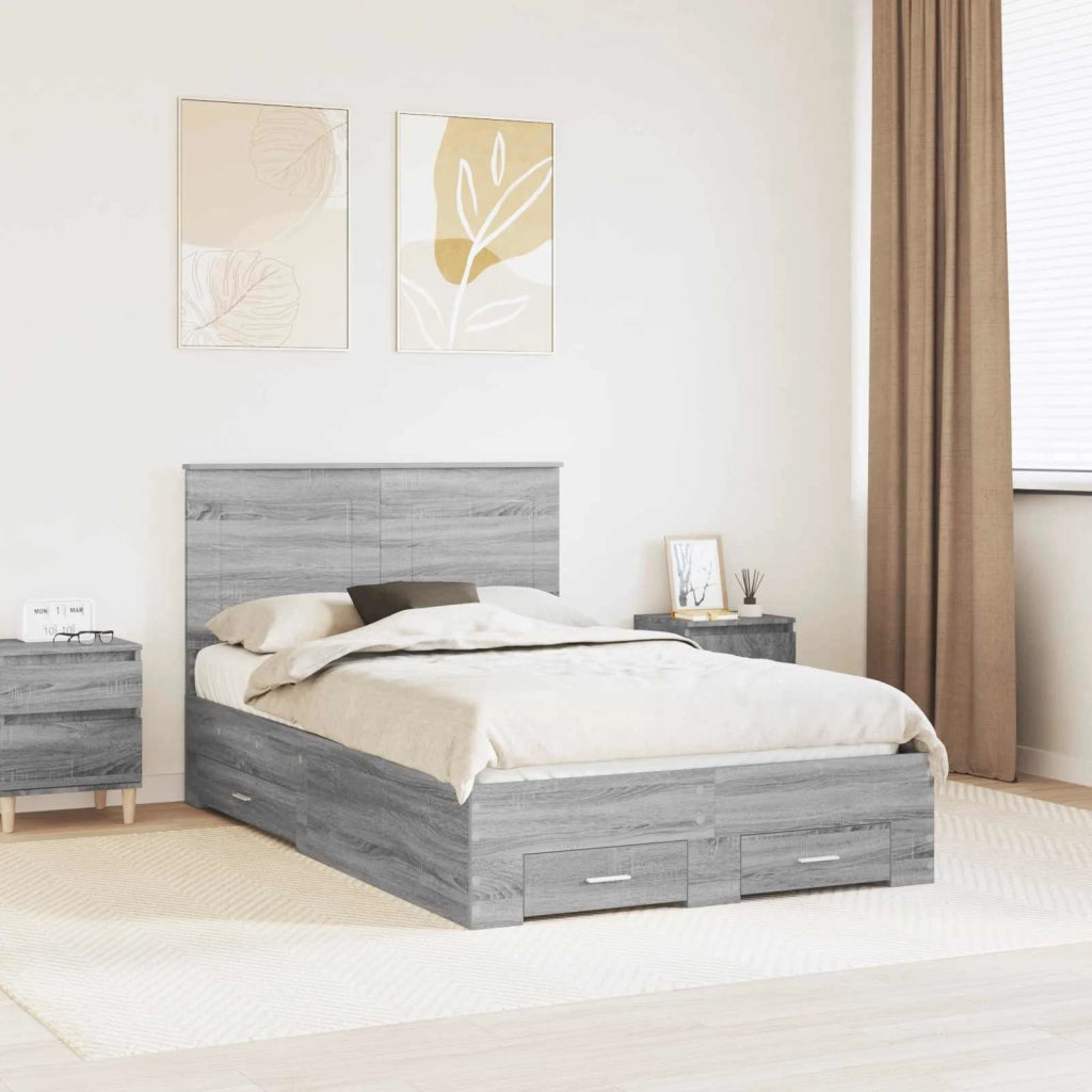 Struttura del letto con testiera Grigio Sonoma 135 x 190 cm 3409663