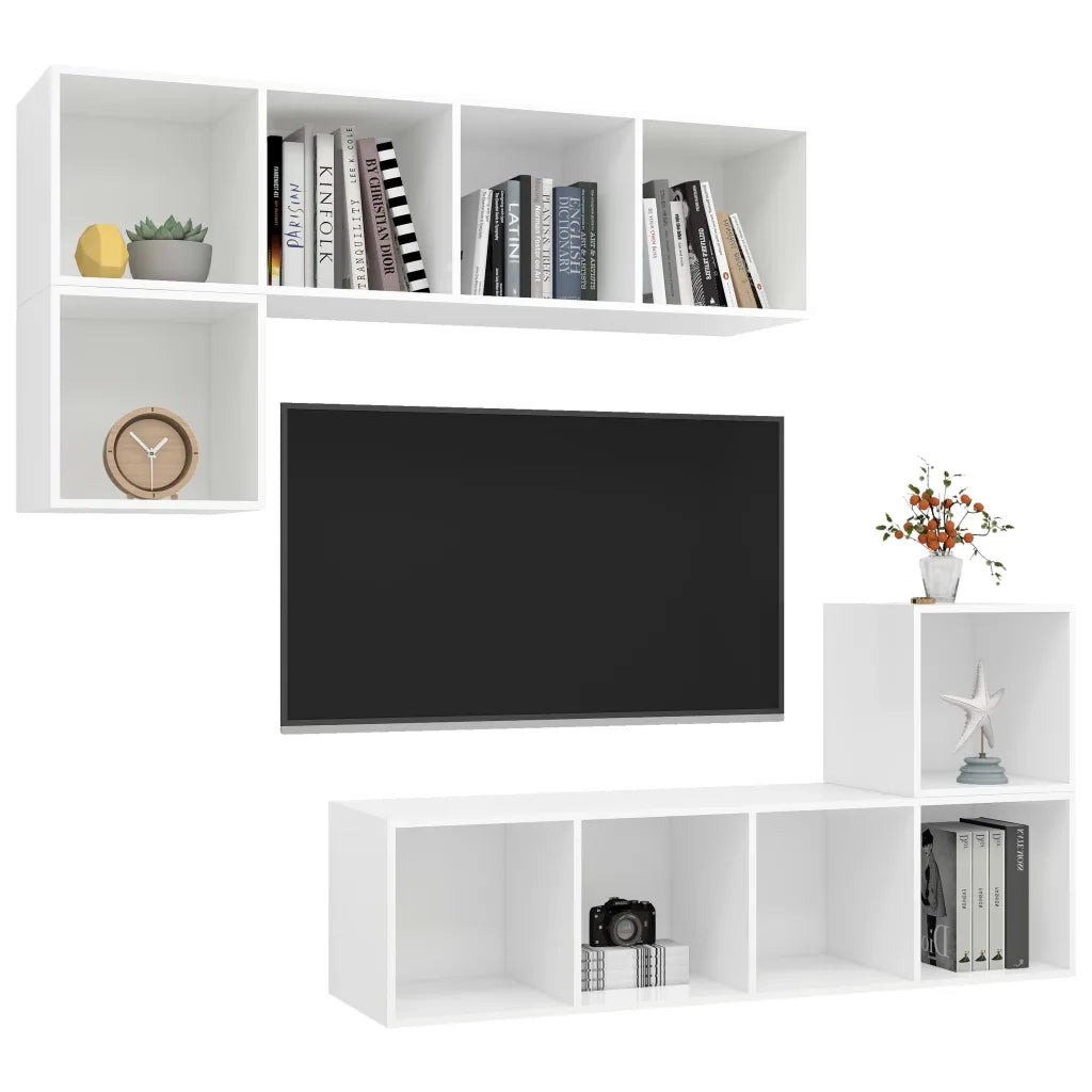 Set Mobili Porta TV 4 pz | Armadietto TV | Mobile Porta TV Bianco in Legno Multistrato
