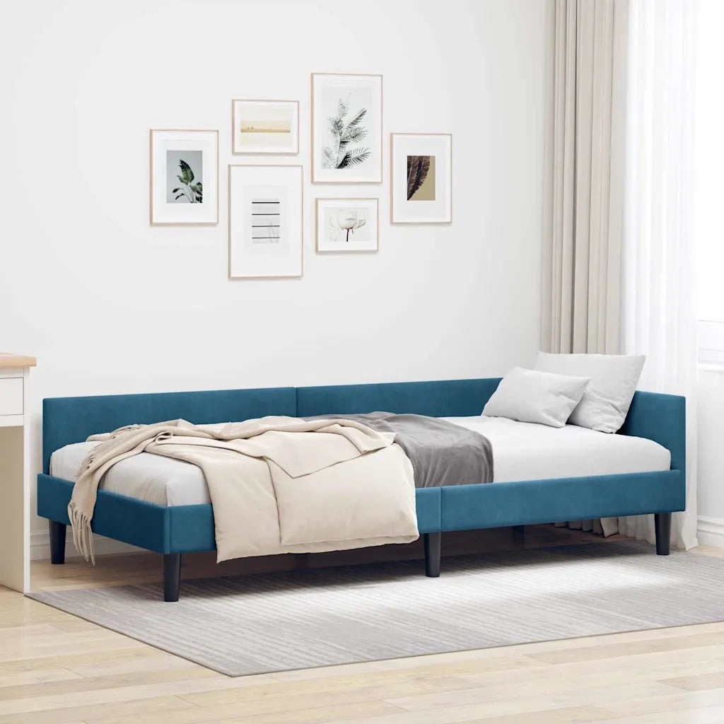 Letto singolo | Letto per adulti | Cornice del letto ad angolo Blu 100 cm x 200 cm Velluto