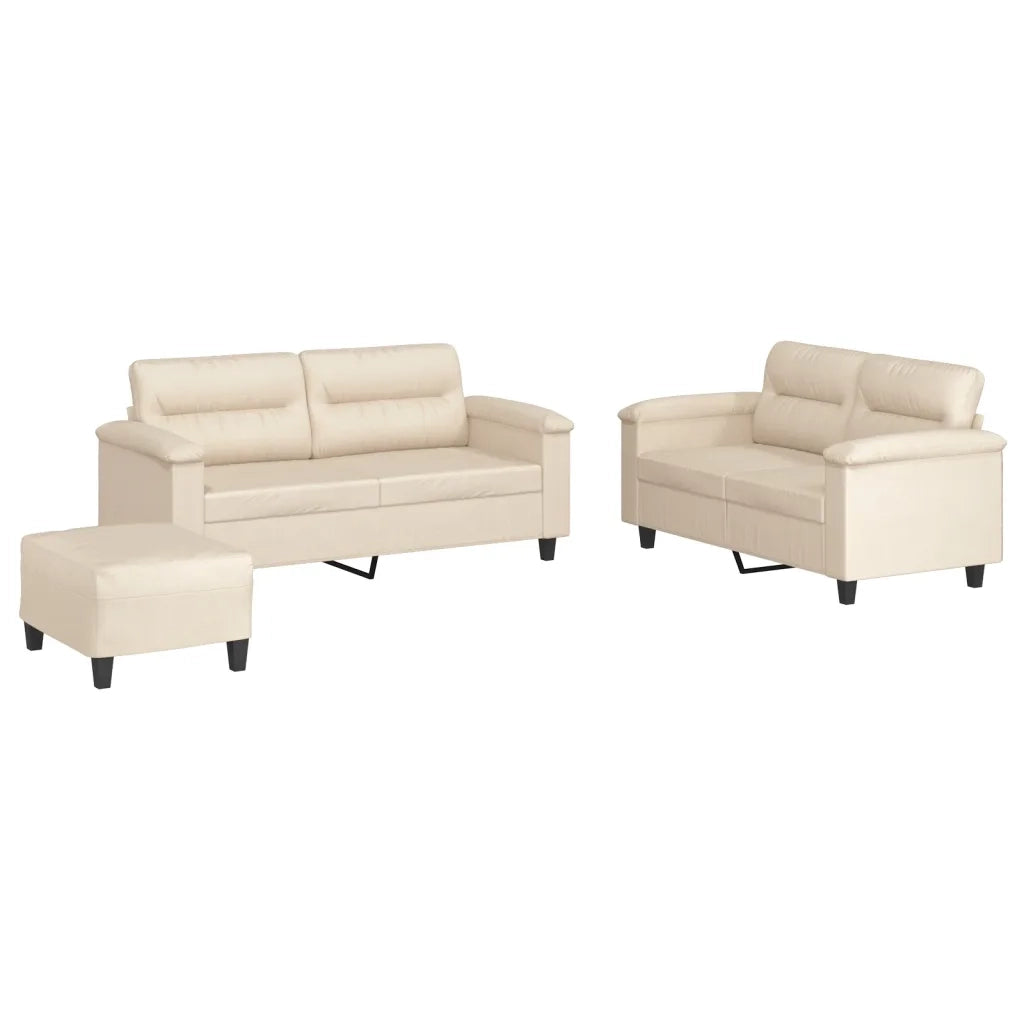 Set Divani 3 pz con Cuscini Beige in Tessuto Microfibra