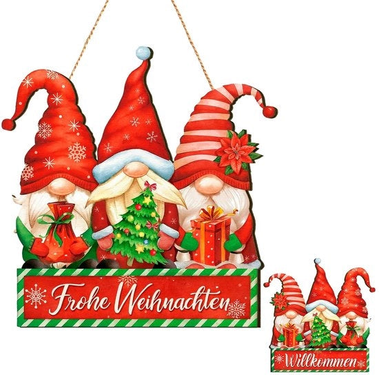 Decorazione di Natale, tavola di benvenuto in legno rosso, decorazione per porte e finestre, atmosfera festiva per le feste di Natale, 1 tavola in legno