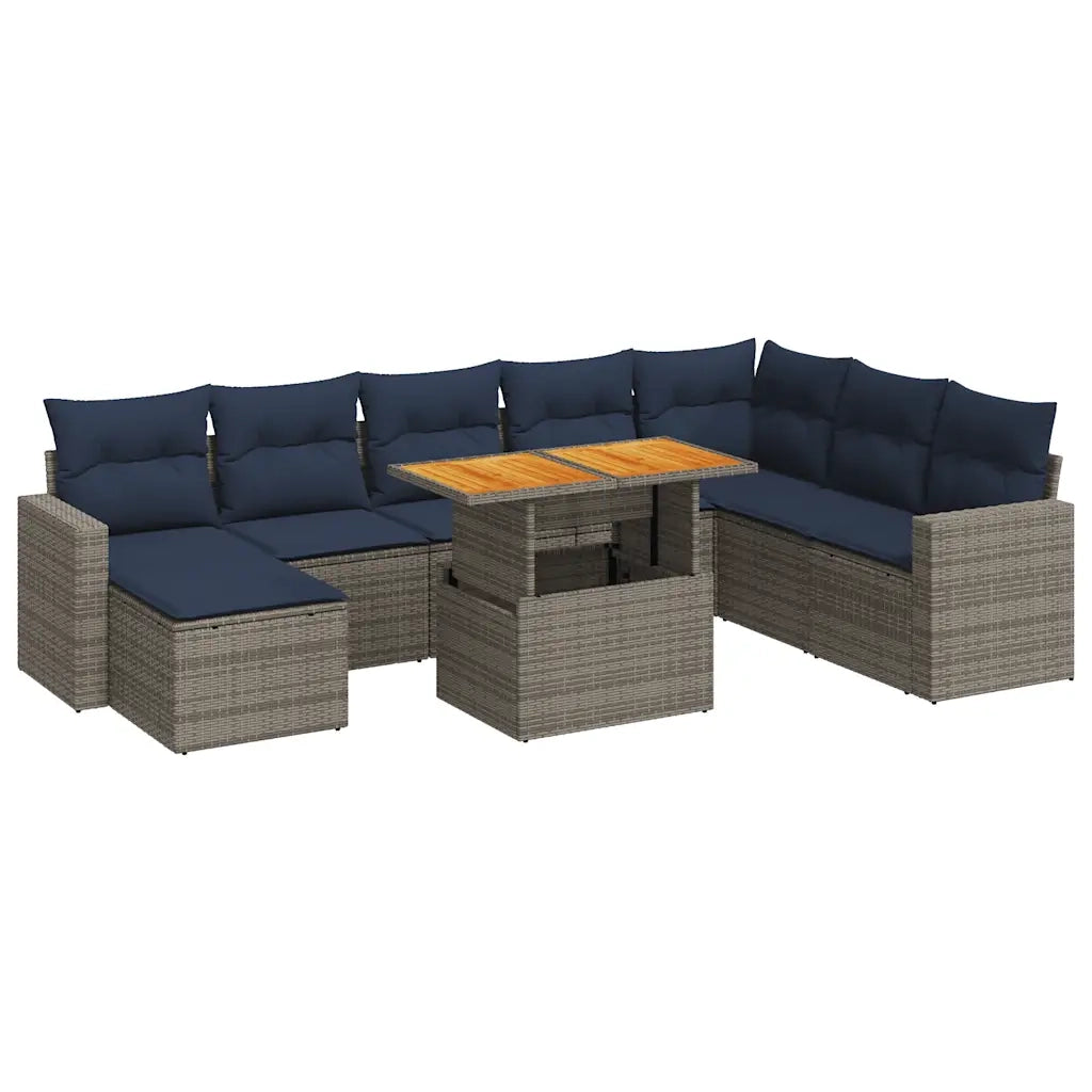 Set Divano da Giardino 9 pz con Cuscini Grigio in Polyrattan 3327078