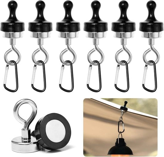Hanger magnetici - Per tende e campeggio - 6 pezzi - Nero