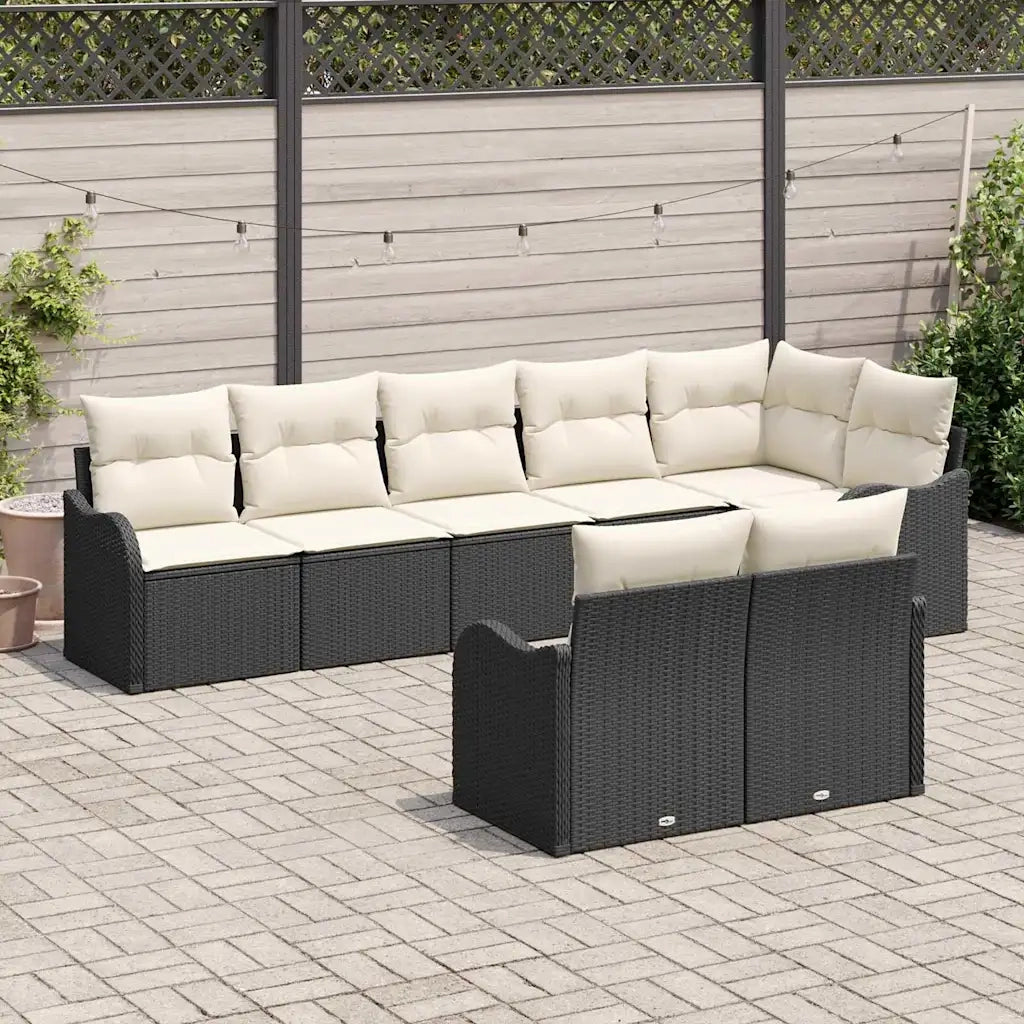 Set Divano da Giardino 8 pcs Nero polyrattan