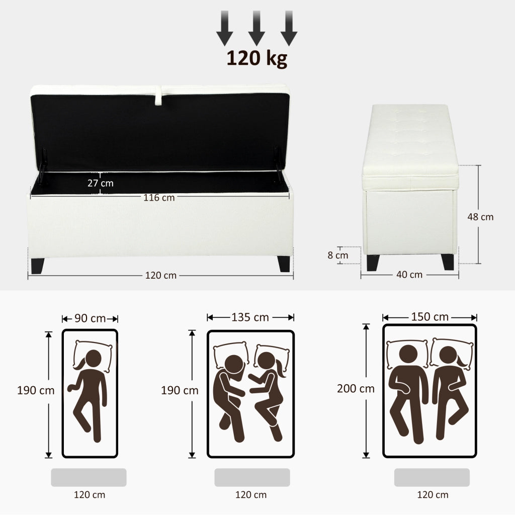 Pouf Contenitore Imbottito in Tessuto ¨C Minimal ¨C 120x40x48 cm Crema