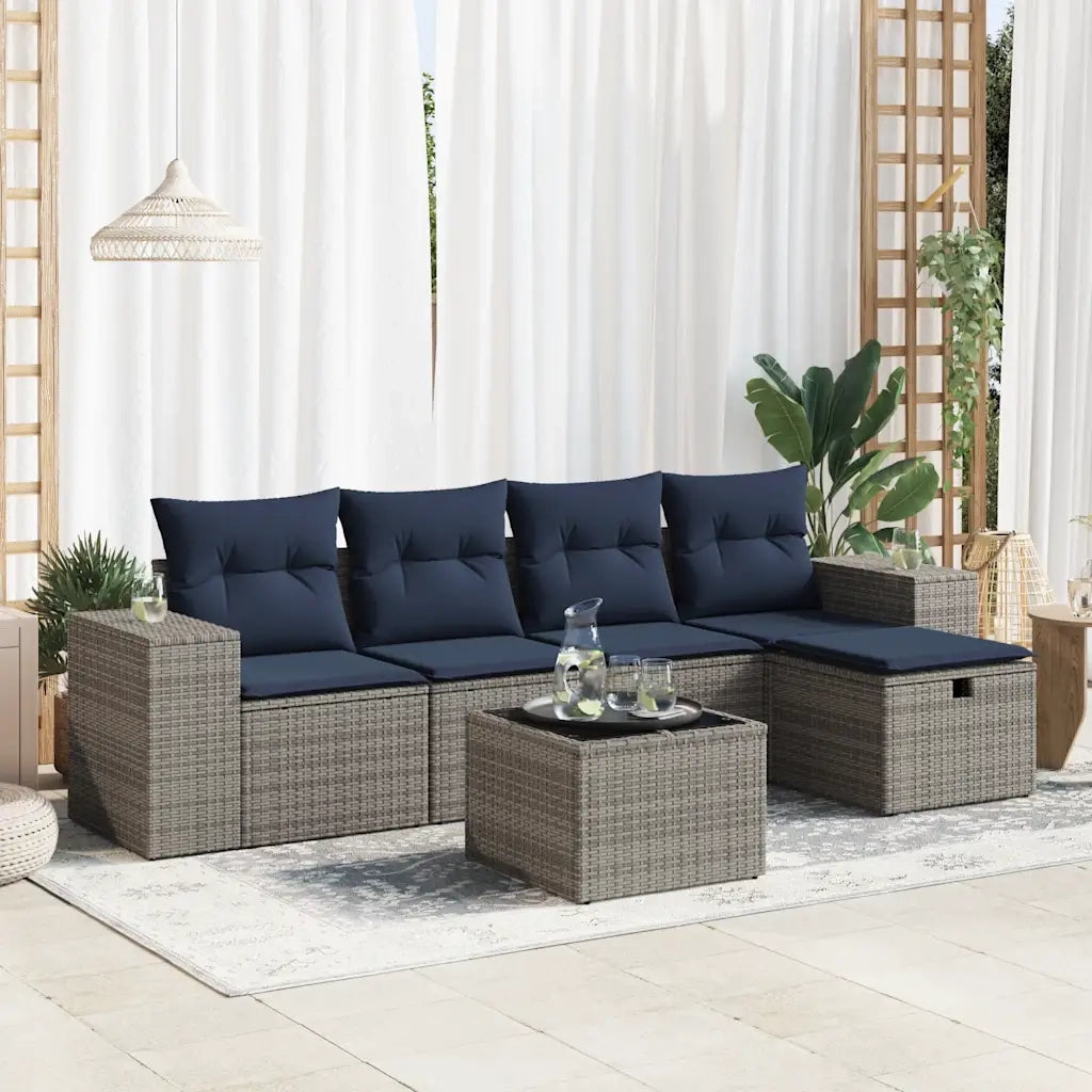 Set Divano da Giardino 6 pz con Cuscini Grigio in Polyrattan 3325677