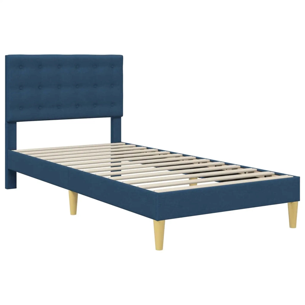 Letto singolo | Letto per adulti | Struttura del letto con testiera Blu 90 x 190 cm Tessuto