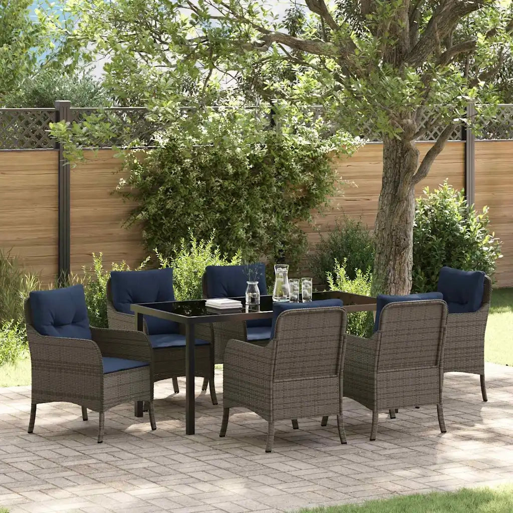 Set da Pranzo per Giardino con cuscino 7 pcs Grigio polyrattan