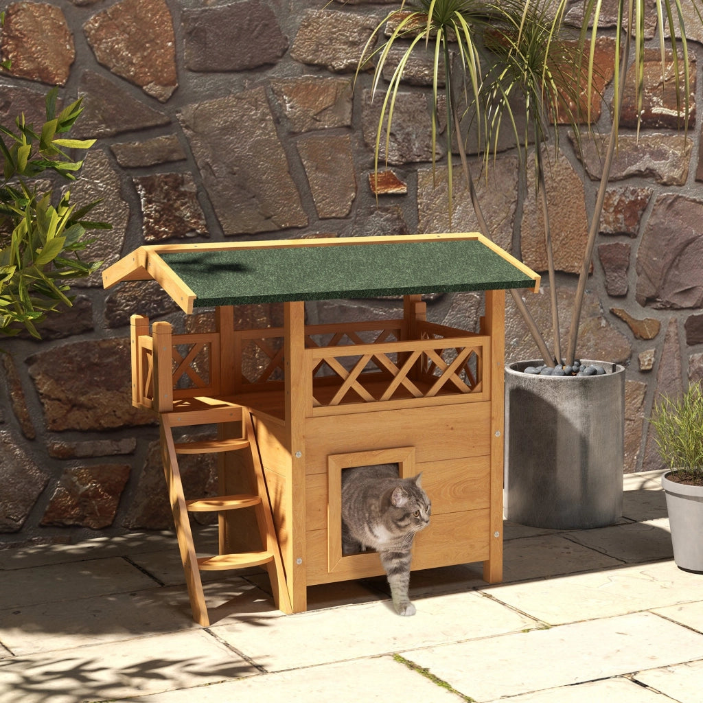 Casetta per Gatti a 2 Livelli ¨C Minimal ¨C Naturale e Verde