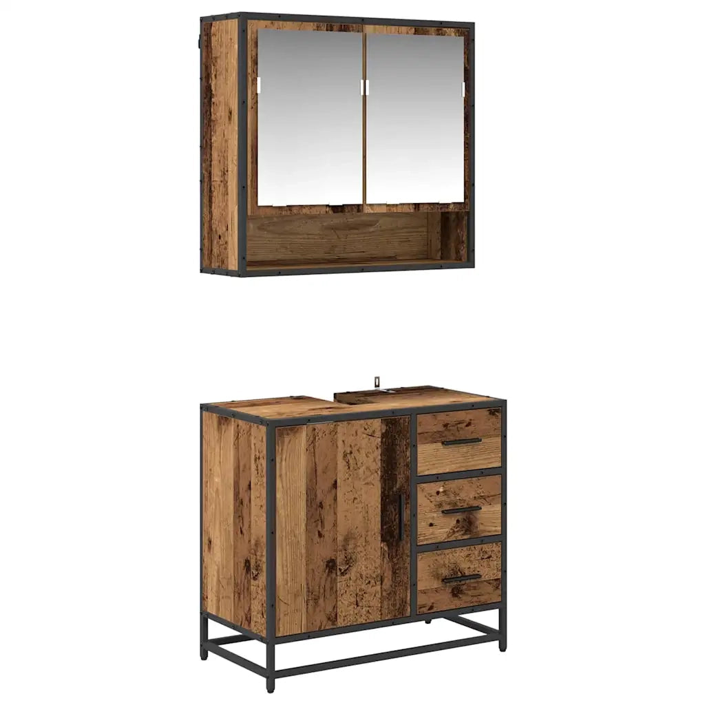 Set di mobili per il Bagno | Armadio da bagno con cassetto 2 pz Legno vecchio