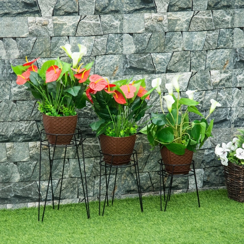 Set di 3 supporti per piante in metallo, adatti a vasi fino a ?16 cm, eleganti sgabelli per fiori neri.