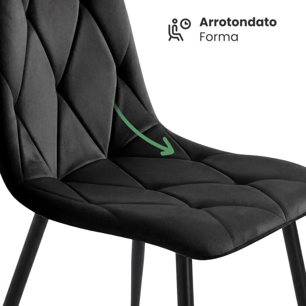 Set di 4 Sedie in velluto trapuntate MILO Nero gambe nere
