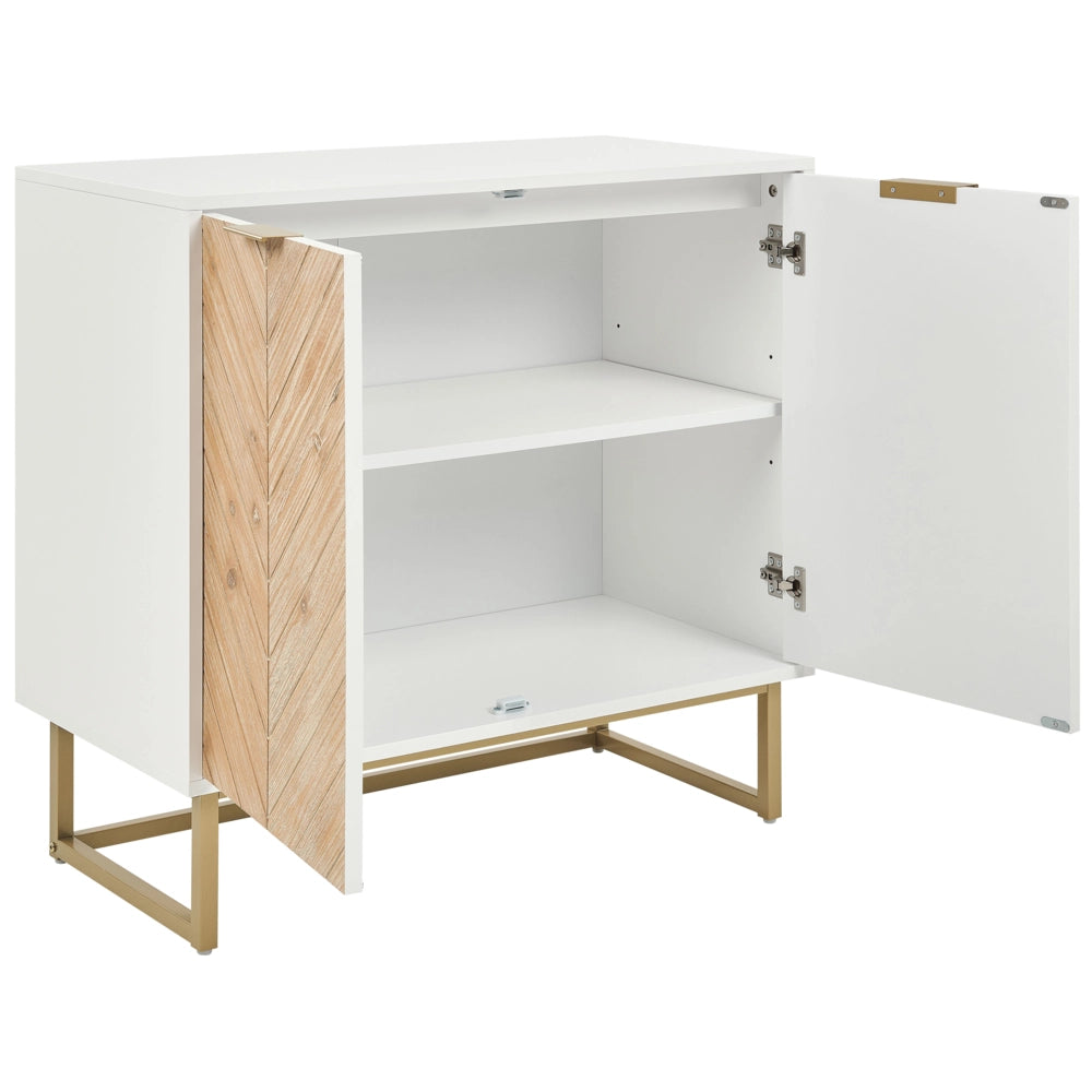 Credenza bianca e legno chiaro MDF impiallacciato in legno a 2 ante con ripiani Soluzione di archiviazione scandinava per la camera da letto