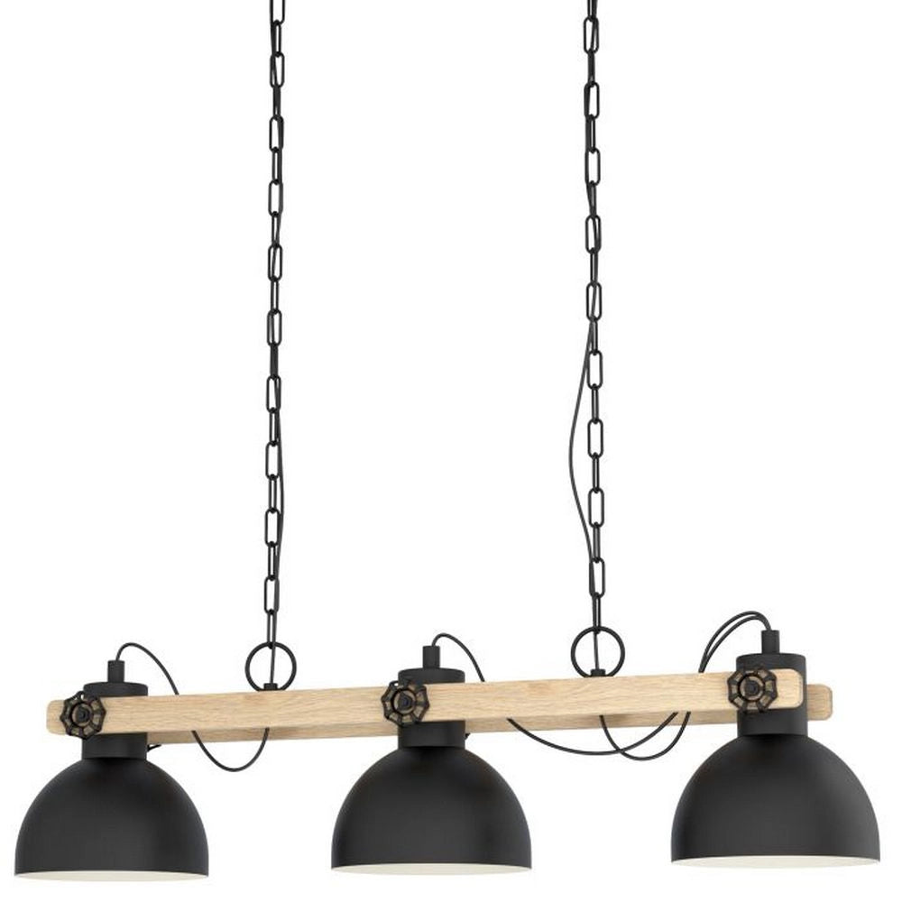 Lampada a Sospensione in Legno 3 Luci Nera Lubenham Eglo