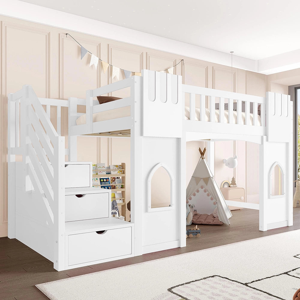 Letto mezzanino 90x200cm?- Xylo - scala finestra bianco