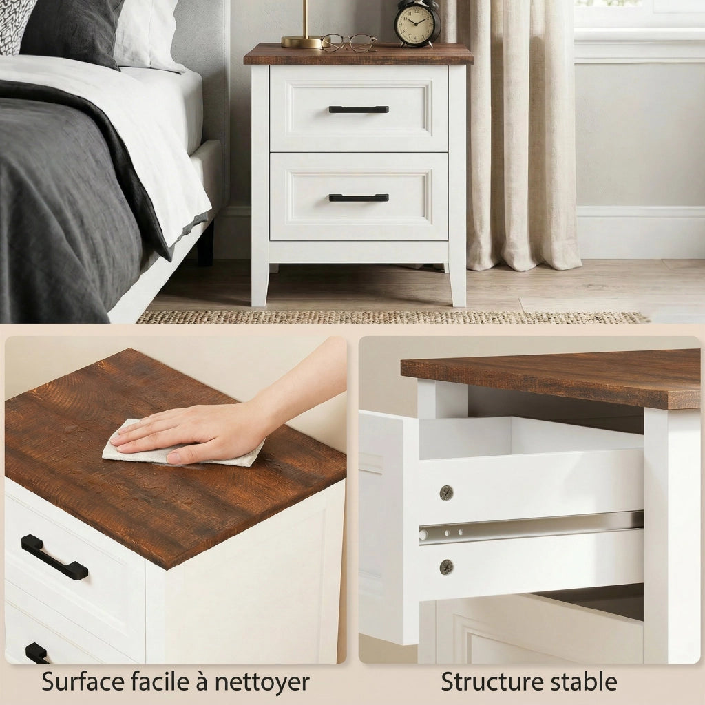 Comodino con 2 cassetti ¨C Xylo ¨C effetto legno bianco stile rustico