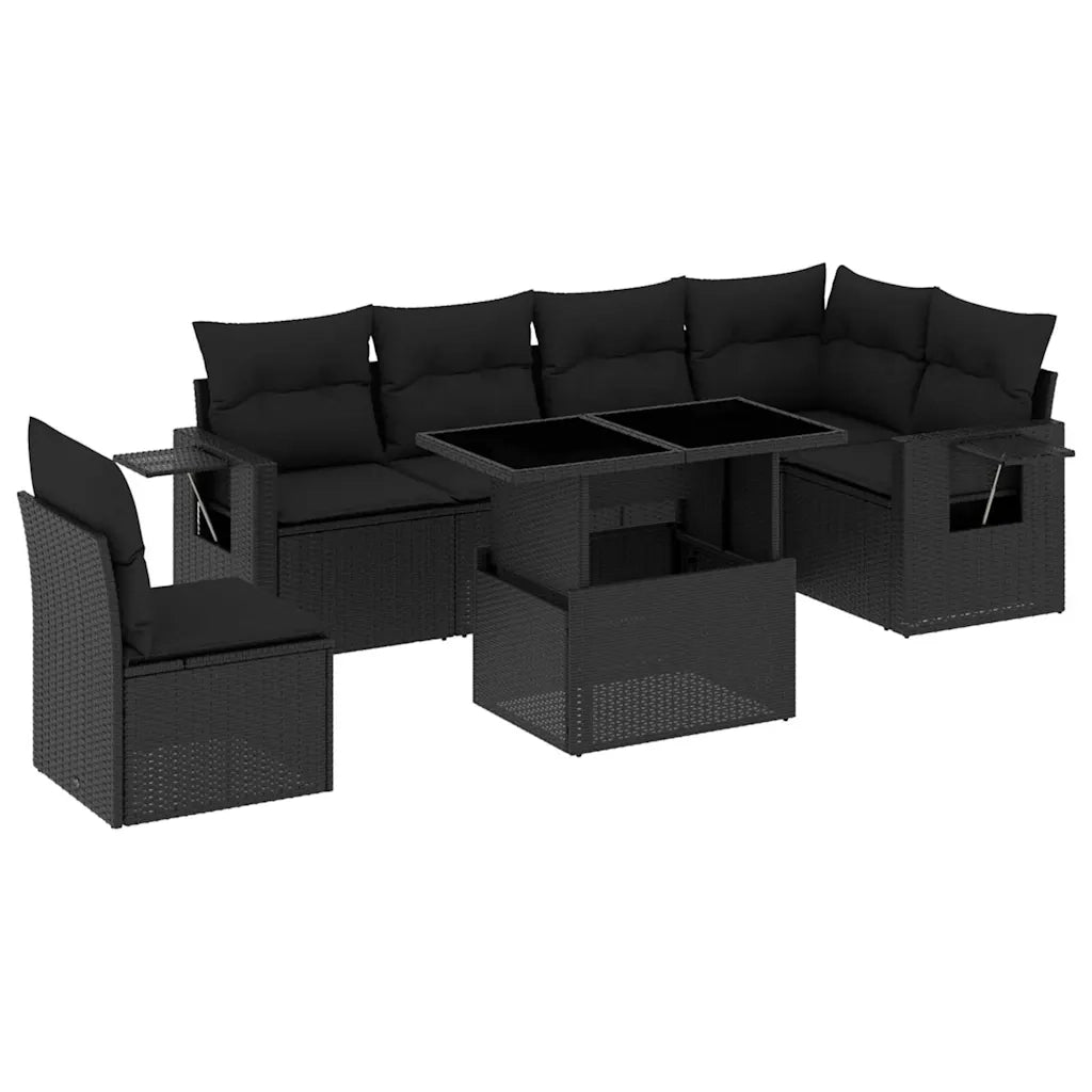 Set Divani da Giardino con Cuscini 7pz Nero Polyrattan