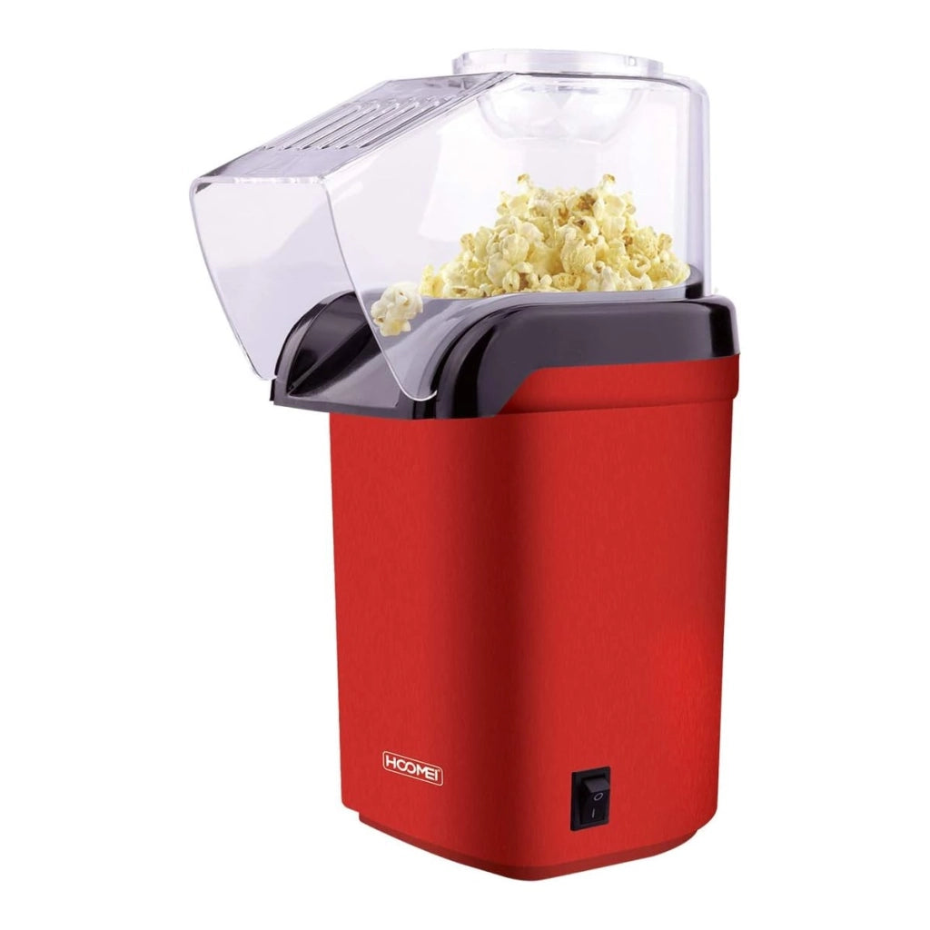 Macchina per Popcorn 1200W ad Aria Calda, Senza Olio, Avvio con 1 Pulsante, Coperchio Removibile, Piedini Antiscivolo, Popcorn Maker Compatto Rosso