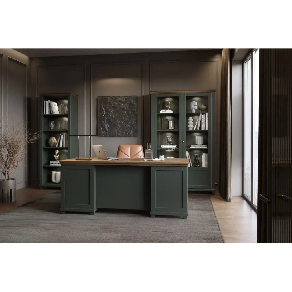 Biblioteca ASSIA verde scuro e legno 71 cm - 5 nicchie aperte - Eleganza sobria e design