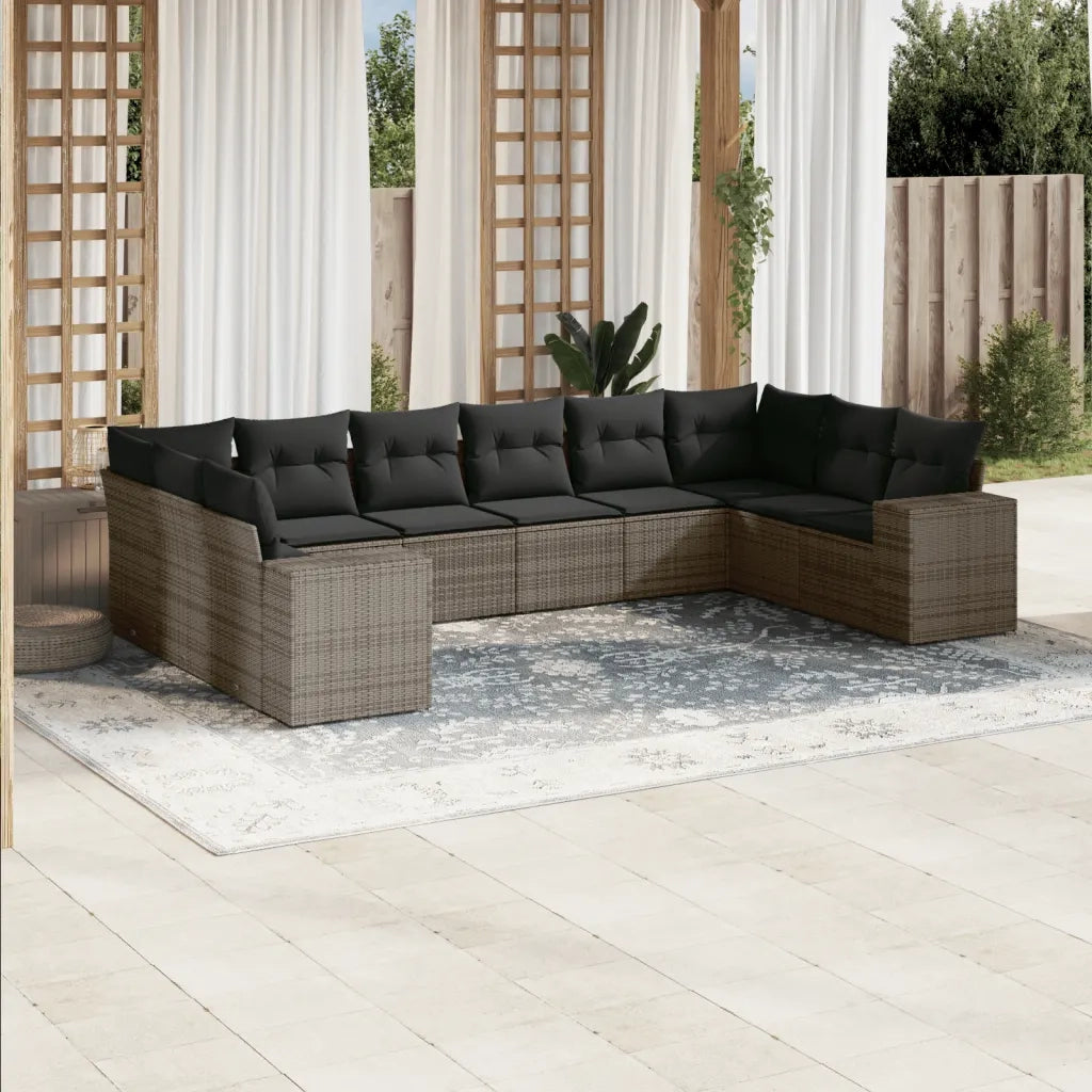 Set Divano da Giardino 10 pz con Cuscini Grigio in Polyrattan 3255407