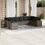 Set Divano da Giardino 10 pz con Cuscini Grigio in Polyrattan 3255407