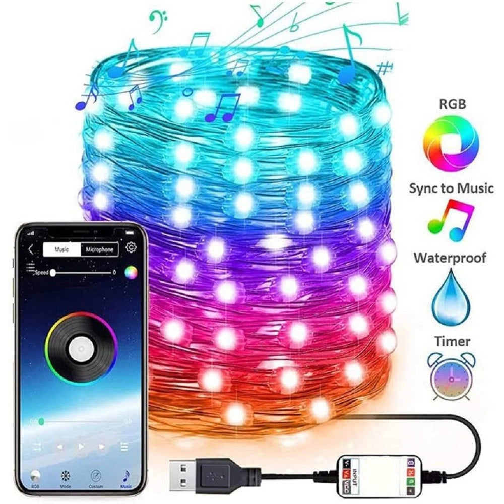 Trade Shop - Luci Led Albero Di Natale Usb Bluetooth App Interno Con Telecomando 5 Mt 50 Led -