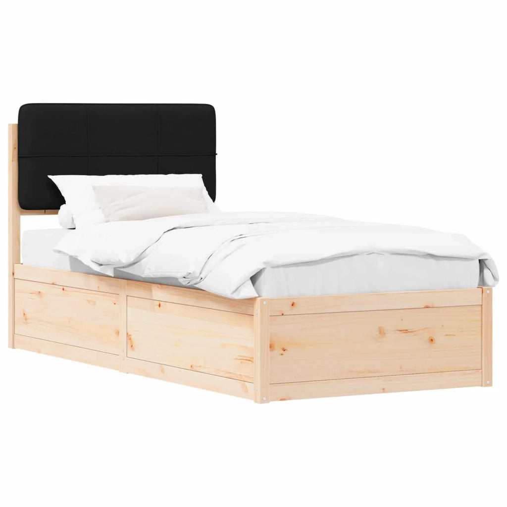 Letto con Testiera Rivestita-Struttura Letto con Testiera Nero 75 x 190 cm Pino massello 957143