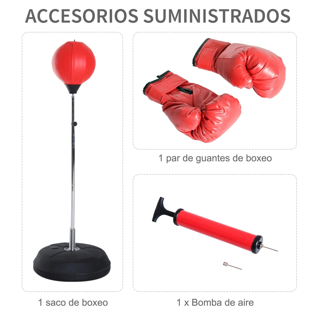 Sacco da Boxe Regolabile in Altezza con Base e Guanti ¨C Minimal ¨C Rosso e Nero 126-144 cm