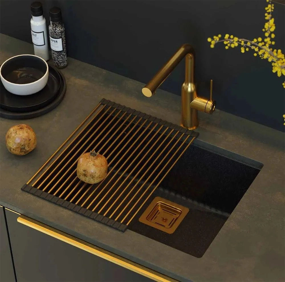 Lavello In Granito David 50 Black Metallic Tappo rame spazzolato