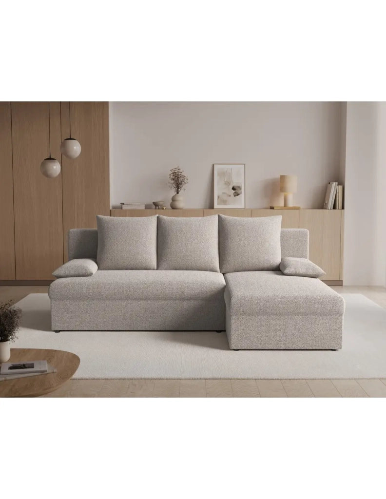 Divano angolare trasformabile Beige 3 posti 206x90x146cm GINA