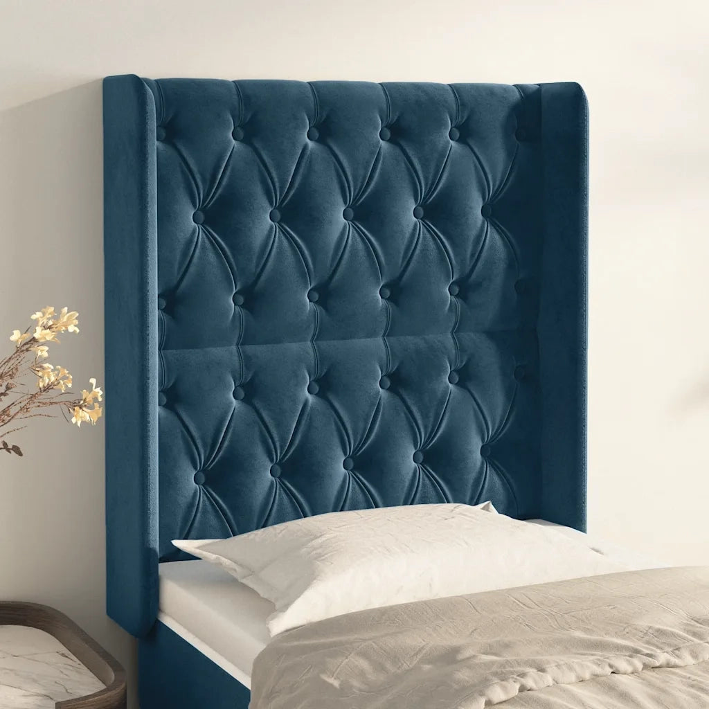 Testiera | Testata ad Orecchio Blu Scuro 83x16x118/128 cm in Velluto