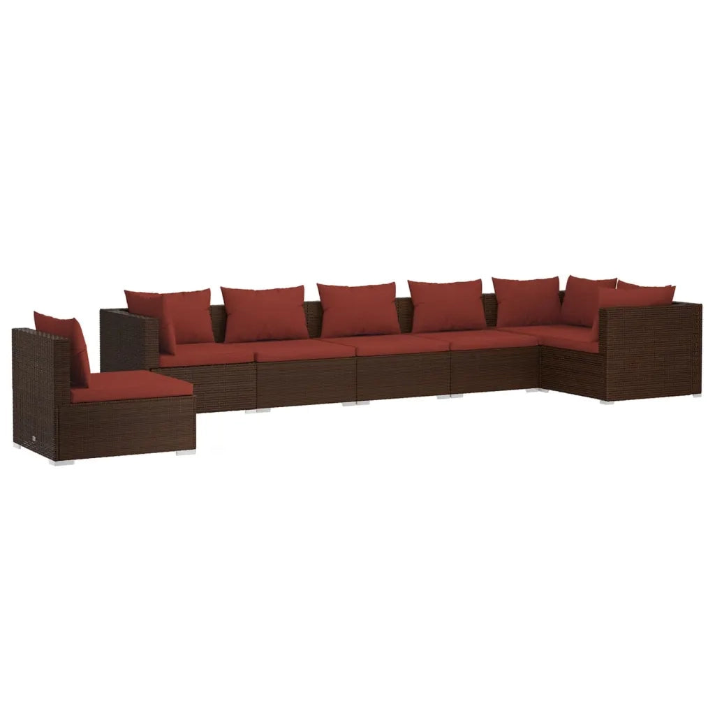 Set Divani da Giardino 7 pz con Cuscini in Polyrattan Marrone 3102339