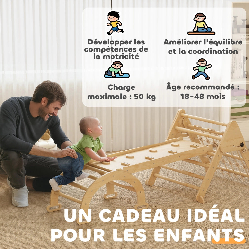 Gioco di arrampicata in legno per bambini con scivolo e scala ¨C Minimal ¨C naturale