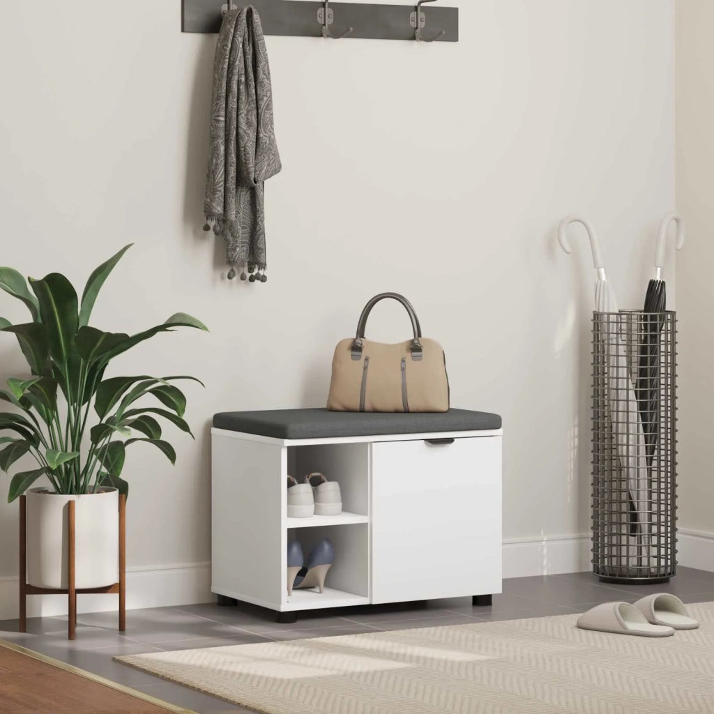 Panca per ingresso con cuscino con porta Bianco 60 x 38 x 46 cm 891496