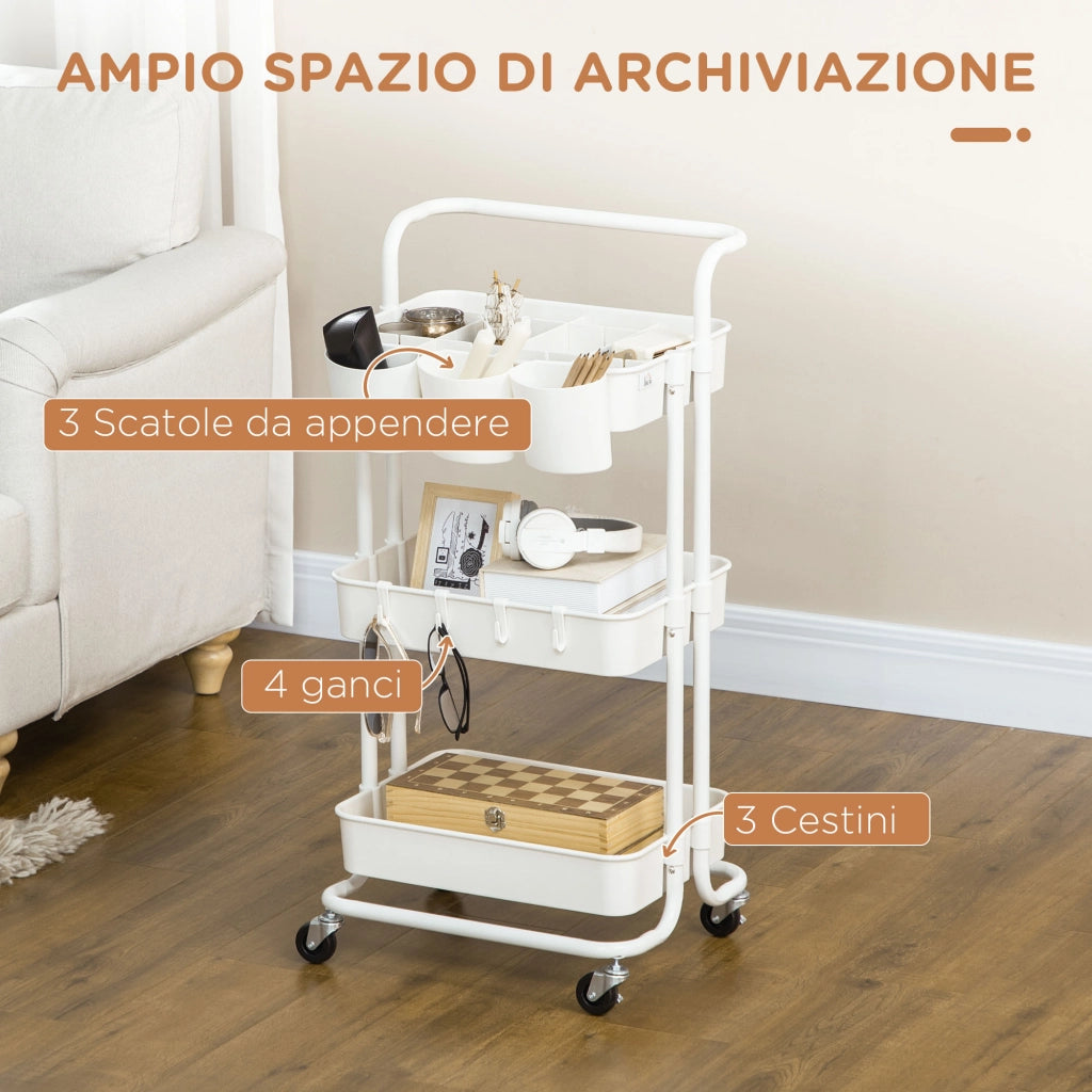 Carrello Cucina Multiuso a 3 Livelli con Cestini ¨C Minimal ¨C Bianco