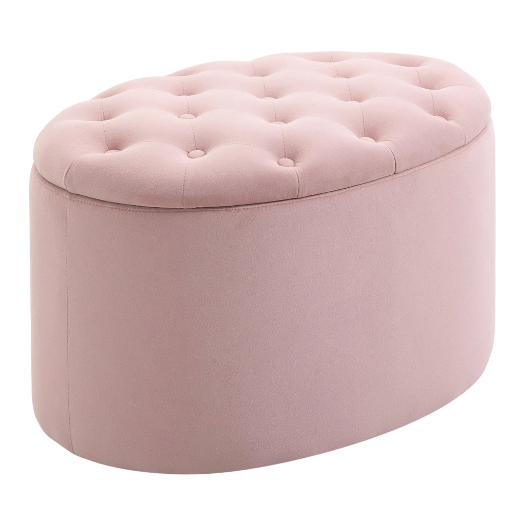 EasyComfort Pouf Contenitore Ovale Imbottito e Trapuntato in Velluto, 71x52x42cm, Rosa