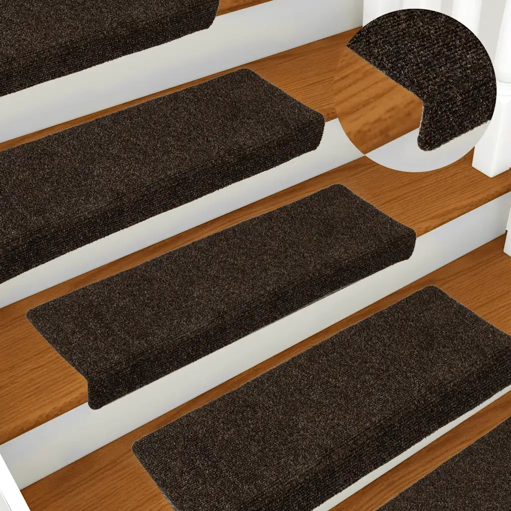 Tappetini per scale autoadesivi 15 pz | Gradini per Scale 65x21x4 cm marrone scuro bordo rettangolare